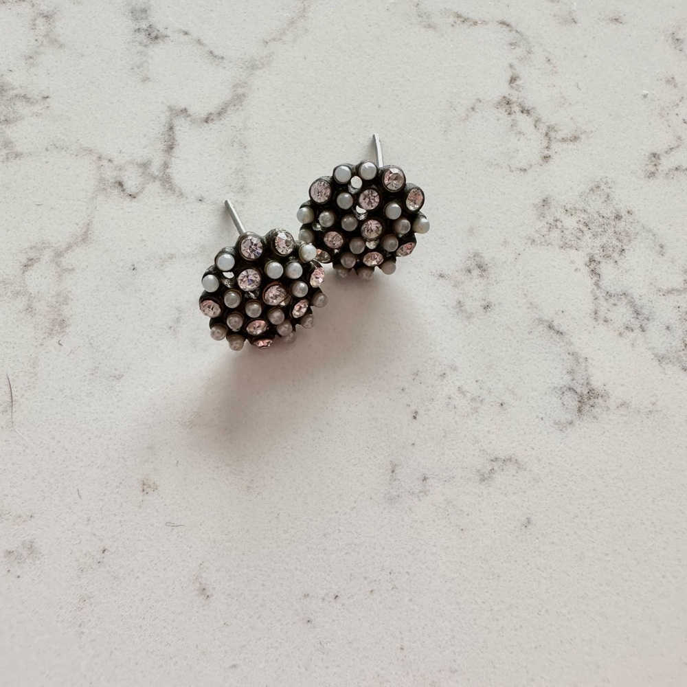 Crystal and pearl stone cluster stud earrings